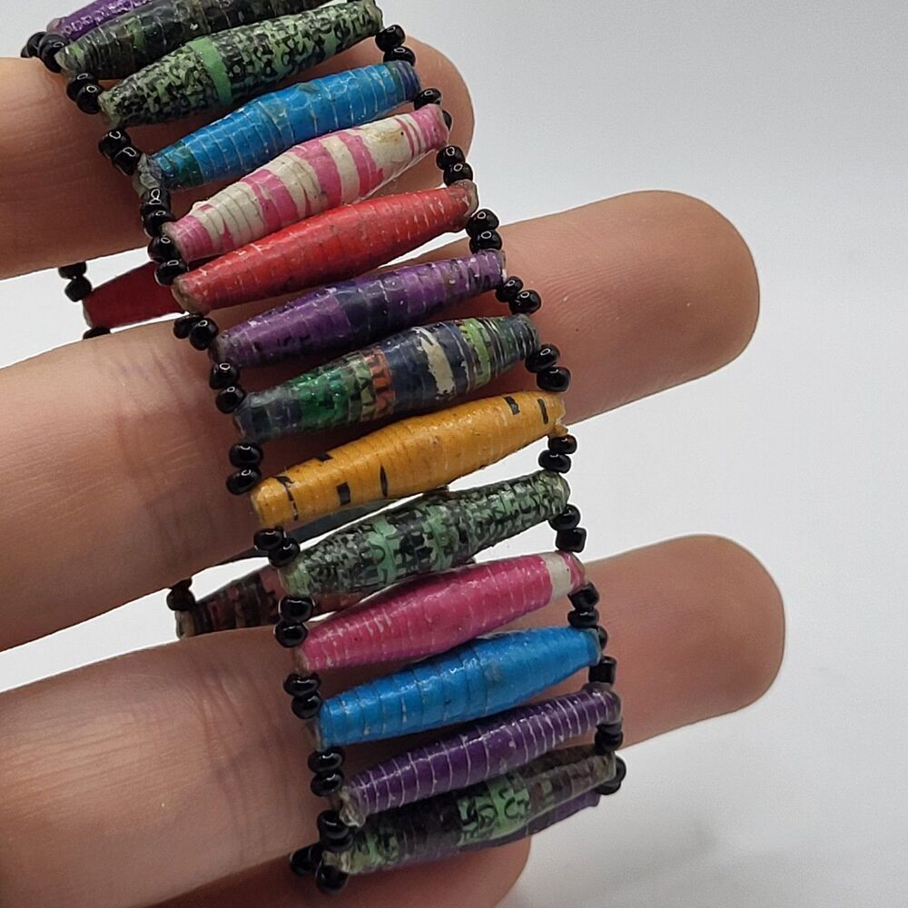Artisan Handmade Recylced Paper Beaded Bracelet 6in